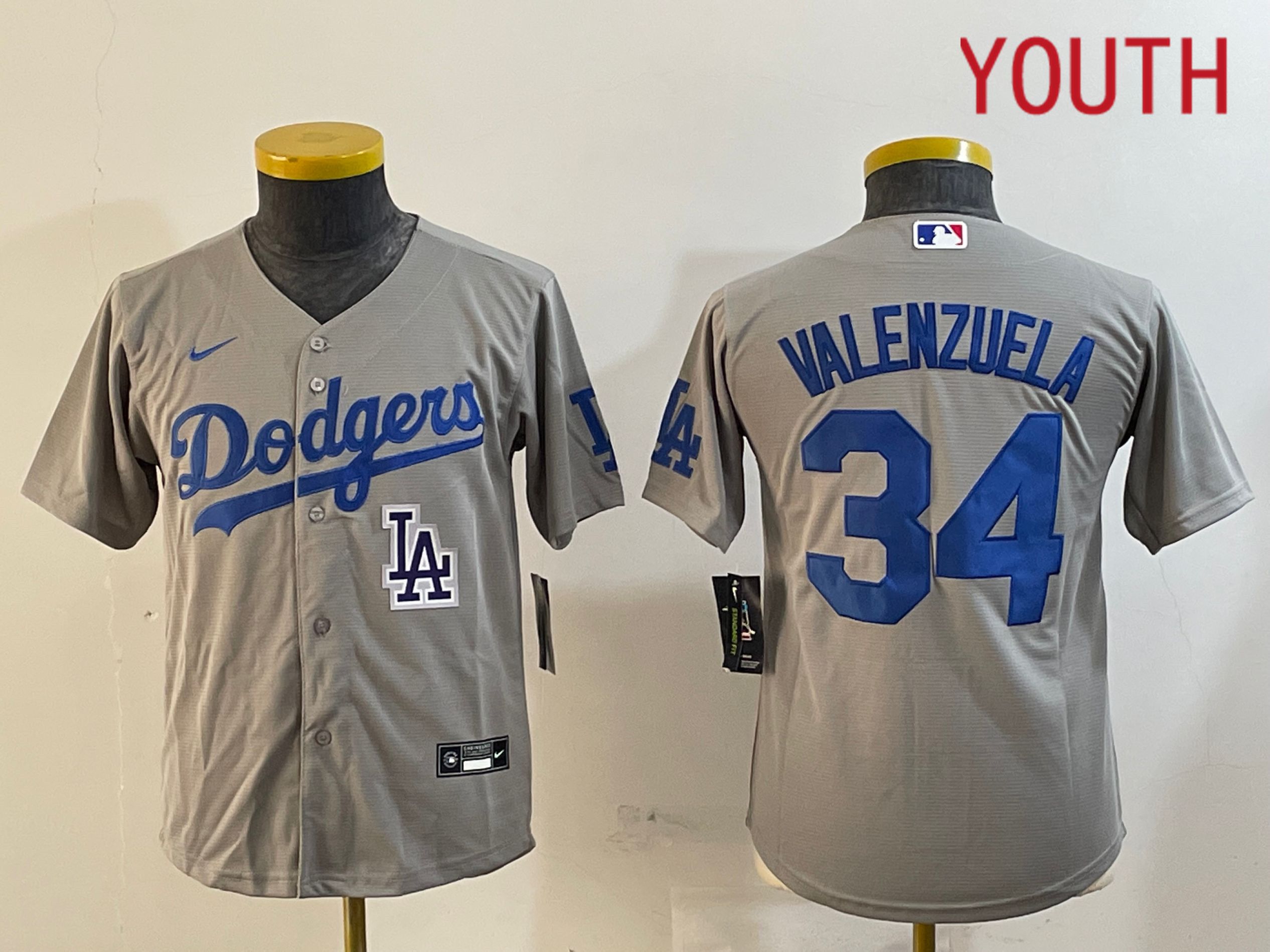 Youth Los Angeles Dodgers #34 Valenzuela Grey Game 2024 Nike MLB Jersey style 12165